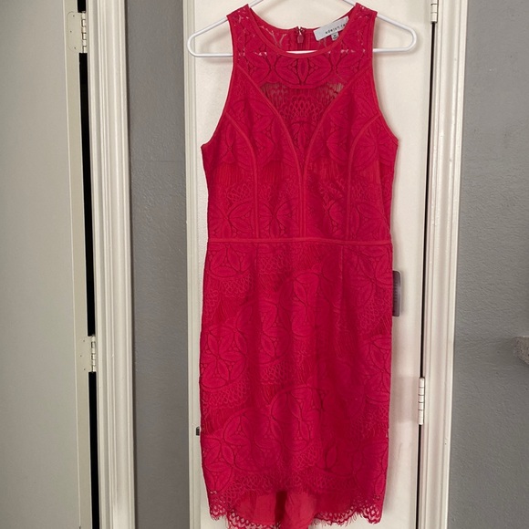 Adelyn Rae Pink Lace High Low MIDI Sheath Sleeveless Dress. Sz M. NWT - Picture 3 of 9